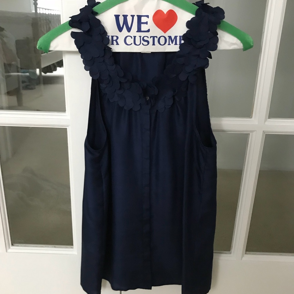 J. Crew Navy Garland Silk Sleeveless Top